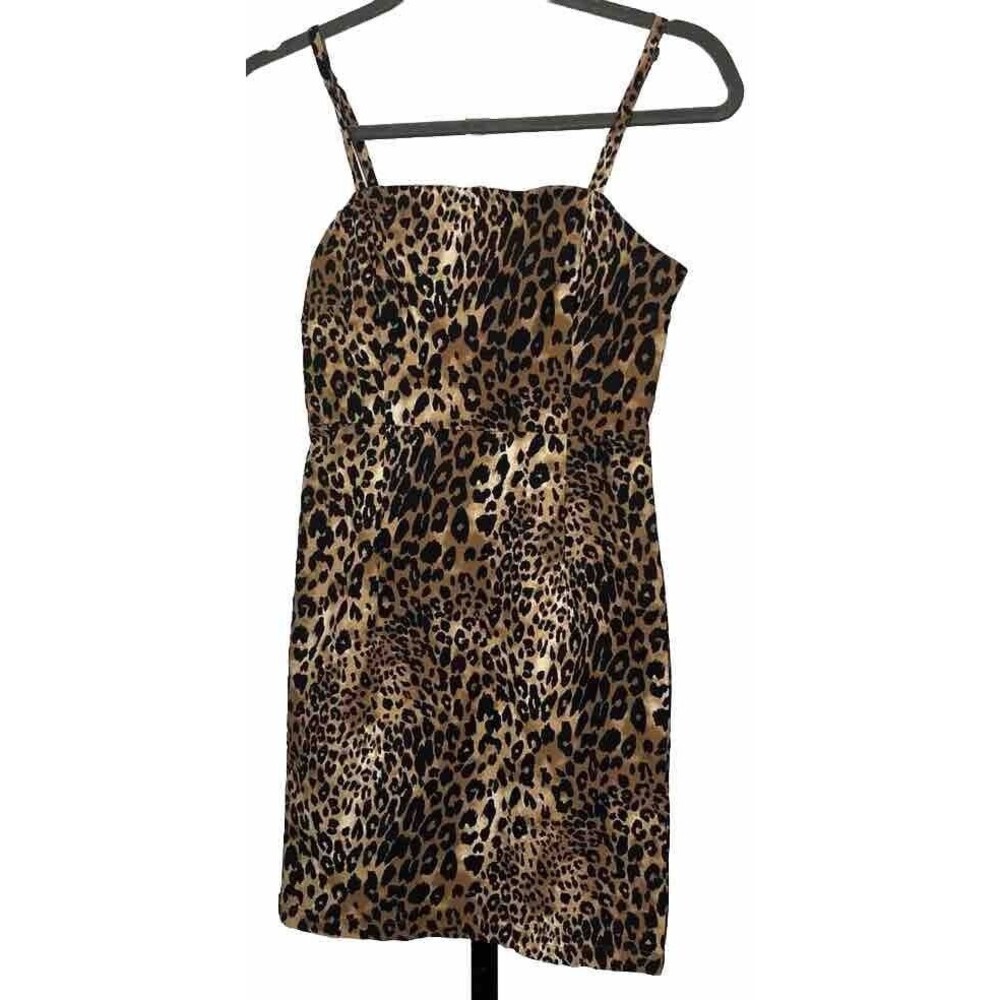 Forever 21 Dress Sleeveless Mini Cocktail Sheath Leopard Brown Black Small Party